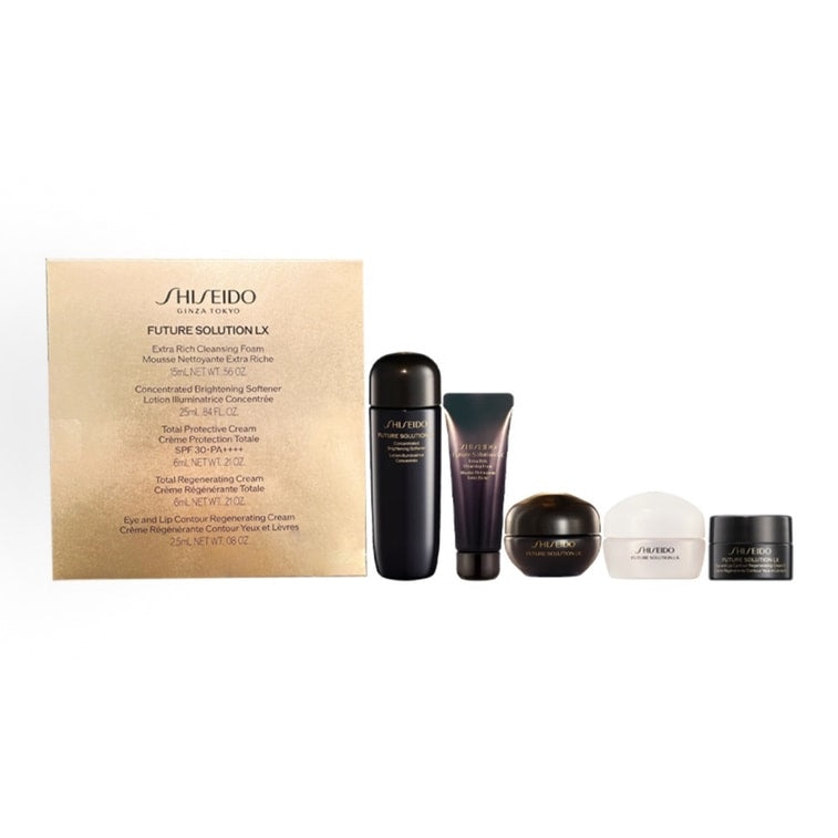 日本 SHISEIDO 資生堂 時光琉璃奢寵體驗五件套 2.5ml唇霜+15ml潔顏乳+6ml夜霜+6ml日霜+25ml柔膚液 緊緻提亮抗老
