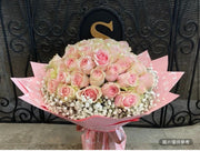 50 Stems Pink Roses With Baby Breath Bouquet