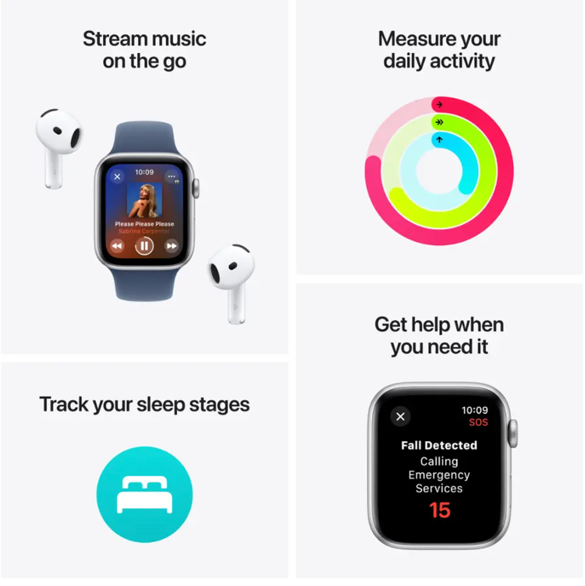 Apple Watch SE 第二代 (GPS) 40 毫米鋁金屬錶殼，搭配星光運動錶帶