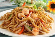 鐵板XO醬牛柳粒，蝦炒烏冬